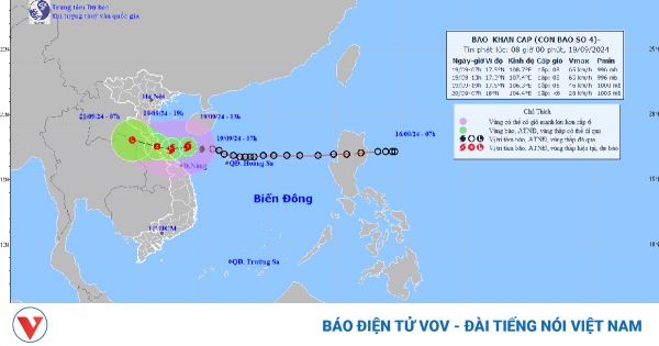 Cập nhật: Bão số 4 cách Quảng Bình - Quảng Trị khoảng 190km về phía Đông